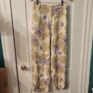 Kate Hill Women Pant Island Getway Beige Floral Multicolor Size 2X Sides Elastic